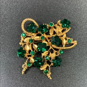 Vintage Gold and Green Floral Brooch